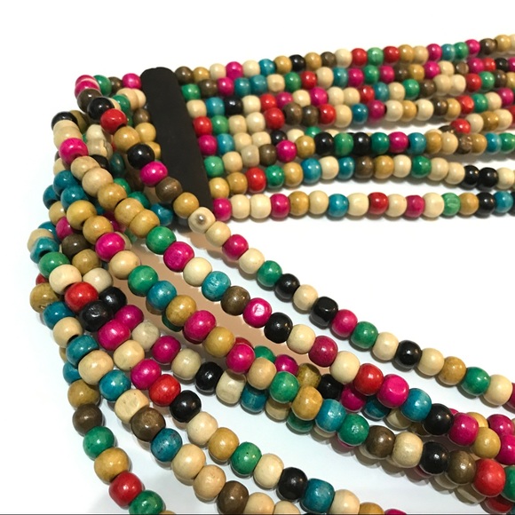 NWOT - Elastic Wood Bead Belt, Multicolor - Picture 3 of 7
